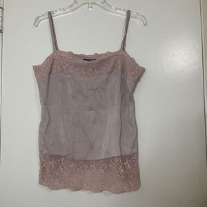 EILEEN FISHER Pink lace trim silk camisole blouse medium